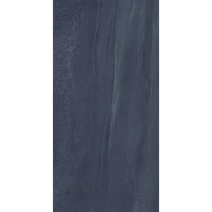 Feinsteinzeug in edler schwarzer Steinoptik 60x120 - Italienische Fliesen -  - Dunkelblaugraue Natursteinfliese mit feiner weißer Maserung und strukturierter Oberfläche.