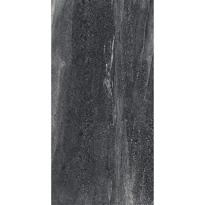 Feinsteinzeug in edler schwarzer Steinoptik 60x120 - Italienische Fliesen -  - Dunkelgraue Stein- oder Betontextur mit subtilen helleren Äderungen und Sprenkeln.