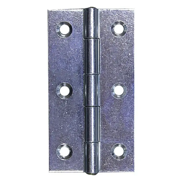 Stabilit Scharnier - L x B: 60 x 34 mm, Silber, Verzinkt - Metallscharnier mit sechs Löchern zur Befestigung. Das Scharnier ist silbern und hat ein zylindrisches Gelenk in der Mitte.