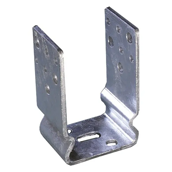Stabilit U-Stützenschuh - L x B x H: 81 x 65 x 120 mm - Ein verzinkter Pfostenträger mit Löchern für die Befestigung, ideal für Holzkonstruktionen und Bauprojekte.