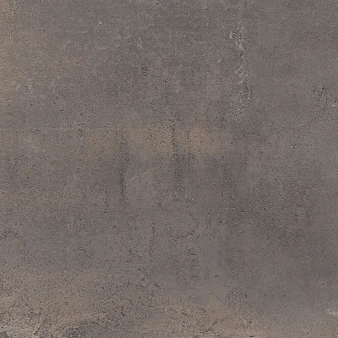 Feinsteinzeug in metallischer brauner Betonoptik 60x60 - Ital. Fliesen -  - Dunkelgrau-braune, rau strukturierte Oberfläche, möglicherweise Beton oder altes Metall.