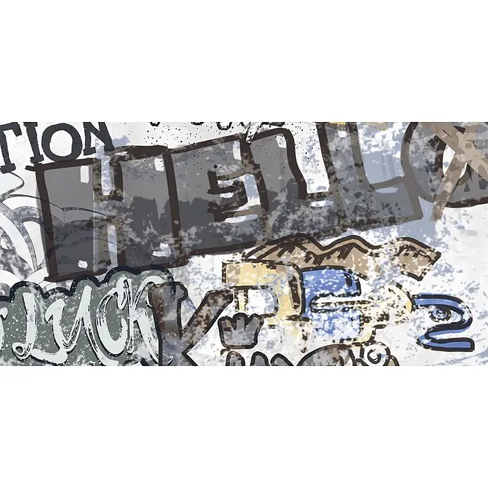 Dekorierte Graffiti-Feinsteinzeug Wandfliese in Weiß 60x120, Ret -  - Abstrakte Graffiti-Kunst mit geschichteten Texten, Grunge-Texturen und gedämpften Farben.