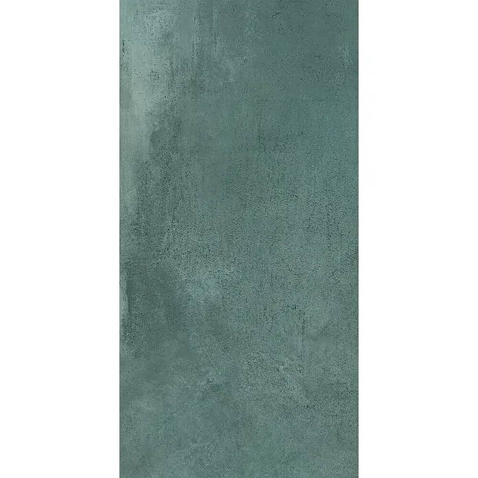 Feinsteinzeug in metallischer grüner Betonoptik 60x120 - Ital. Fliesen -  - Dunkel-türkisgrüne, strukturierte Betonoberfläche.