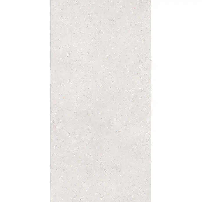 Feinsteinzeug in matter weißer Betonoptik 60x120 - Italienische Fliesen -  - Helle graue gesprenkelte Verbundtextur mit kleinen, mehrfarbigen Einschlüssen.
