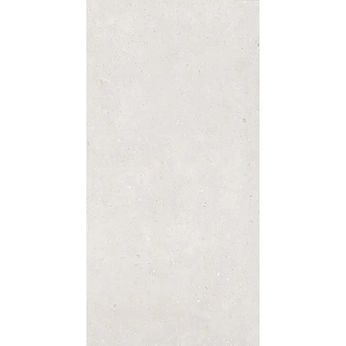 Feinsteinzeug in matter weißer Betonoptik 60x120 - Italienische Fliesen -  - Helle grau-melierte Oberfläche im Terrazzo-Look mit feinen, mehrfarbigen Aggregatpartikeln.