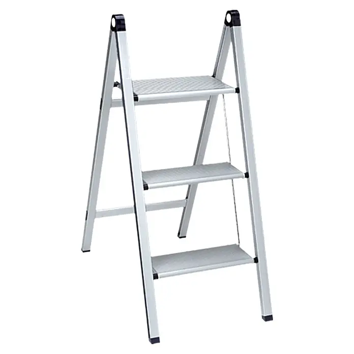 Stabilomat Basicline Klapptritt Slim - Anzahl Tritte: 3 Stk., Arbeitshöhe: 2,75 m, Belastbarkeit: 150 kg, Aluminium - Diagonale Ansicht
