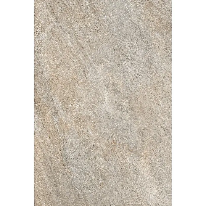 Feinsteinzeug in grauer Steinoptik 60x90, 20 mm, rutschhemmend -  - Hellbraune und graue, texturierte Steinoptik-Fliese mit natürlichen, unregelmäßigen Mustern für Böden oder Wände.