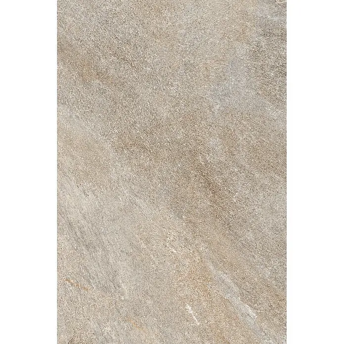 Feinsteinzeug in grauer Steinoptik 60x90, 20 mm, rutschhemmend -  - Helle, sandfarbene Natursteinoptik-Fliese mit diagonaler Maserung.