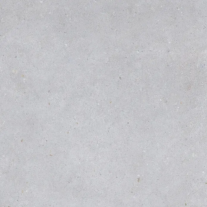 Feinsteinzeug in matter hellgrauer Betonoptik 80x80 - Italienische Fliesen -  - Hellgraue strukturierte Steinoberfläche mit kleinen, verschiedenfarbigen Körnchen.