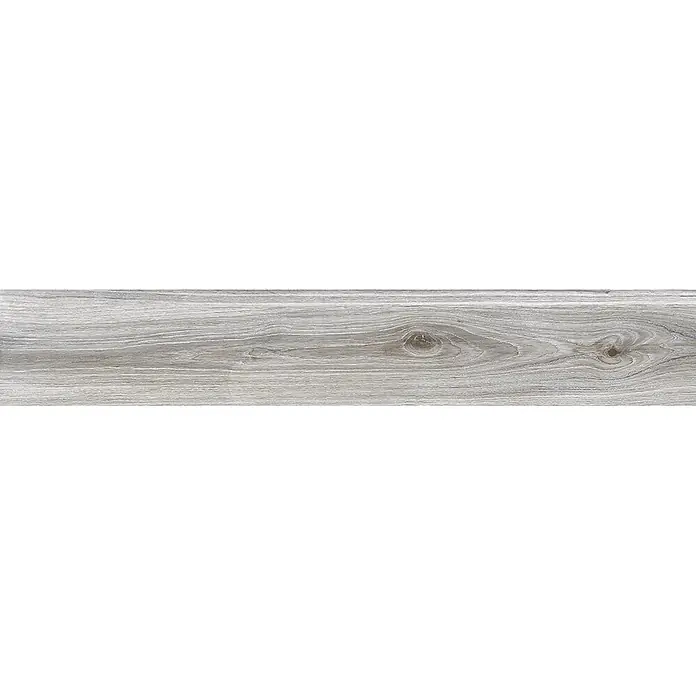 Feinsteinzeug in grauer Holzoptik 20x120, rutschhemmend - Ital. Fliesen -  - Hellgraue Holzmaserung mit natürlichen Ästen und Maserungen, deutet auf verwittertes Eschenholz hin.