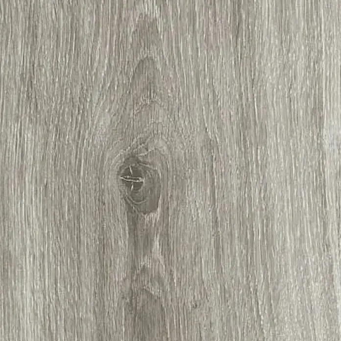 Feinsteinzeug in grauer Holzoptik 20x120, rutschhemmend - Ital. Fliesen -  - Hellgraue Holzmaserung mit Ast.