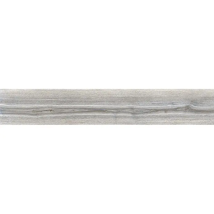 Feinsteinzeug in grauer Holzoptik 20x120, rutschhemmend - Ital. Fliesen -  - Hellgraue, verwitterte Holzplanke mit ausgeprägter horizontaler Maserung und natürlichen Variationen.