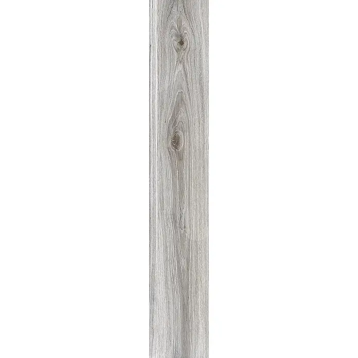 Feinsteinzeug in grauer Holzoptik 20x120, rutschhemmend - Ital. Fliesen -  - Helle graue Holzoptik-Feinsteinzeugfliese mit realistischer Maserung und Ästen, für Boden oder Wand.