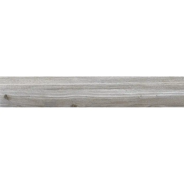 Feinsteinzeug in grauer Holzoptik 20x120, rutschhemmend - Ital. Fliesen -  - Hellgraue Holzdiele mit natürlicher Maserung und dezenten Ästen.