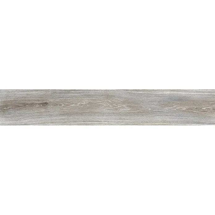 Feinsteinzeug in grauer Holzoptik 20x120, rutschhemmend - Ital. Fliesen -  - Graubraunes Holzbrett mit natürlicher Maserung.