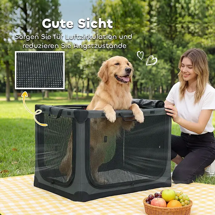 PawHut Katze Transporttasche Grün 90L x 64B x 64H cm -  - Graue Netz-Haustierbox mit Hund. Gute Sicht und Belüftung für Tierkomfort.