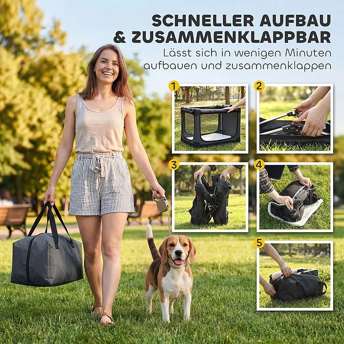 PawHut Katze Transporttasche Grün 76L x 54B x 54H cm -  - Tragbares, dunkelgraues Hunde-Laufgitter/Box, das schnell in eine Tragetasche gefaltet wird.