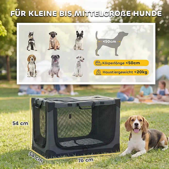 PawHut Katze Transporttasche Grün 76L x 54B x 54H cm -  - Graue faltbare Hundebox (76x54x54 cm) für kleine bis mittelgroße Hunde bis 50cm Länge und 20kg Gewicht.