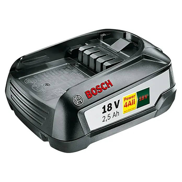 Bosch Power for All 18V Akku PBA 18V 2.5Ah W-B - 18 V, 2,5 Ah - Produktbild einer Bosch 18V 2,5 Ah Power4All Batterie. Kompatibel mit Bosch Home & Garden-Werkzeugen, zuverlässig und langlebig.