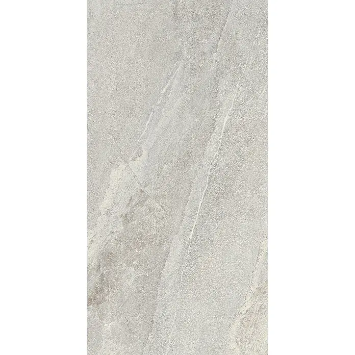 Feinsteinzeug in grauer Steinoptik 60x120, 20 mm, rutschhemmend -  - Helle graue Steinplatte mit subtilen weißen Adern, geeignet für Böden oder Wände.