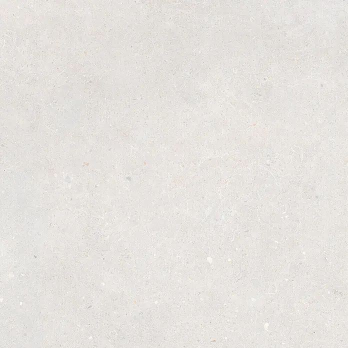 Feinsteinzeug in matter weißer Betonoptik 80x80 - Italienische Fliesen -  - Hellgraue gesprenkelte Fliese mit subtiler Äderung.