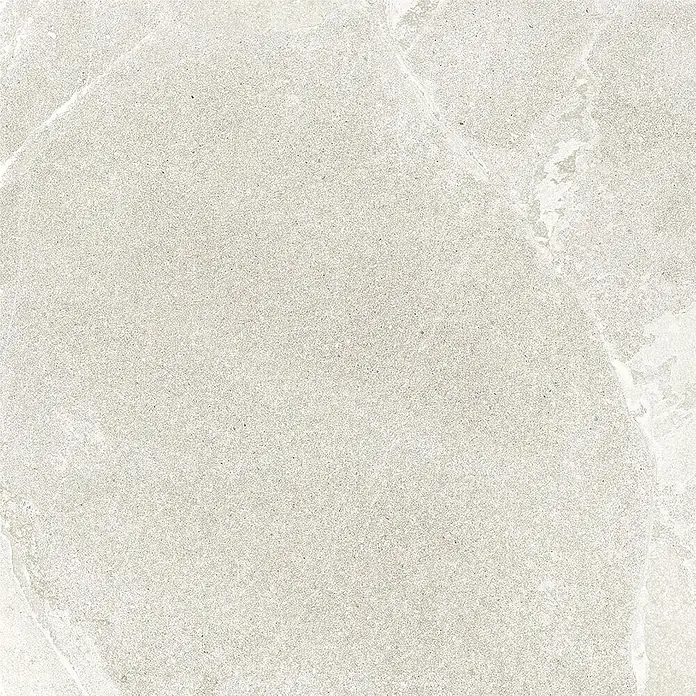 Feinsteinzeug in weißer Steinoptik 60x60, 20 mm, rutschhemmend -  - Hellgraue, melierte Steinstrukturfliese mit zarten weißen Äderungen.