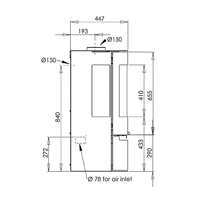 Aduro Kaminofen 9 Air - 8 kW, Raumheizvermögen: 334 m³, Material Verkleidung: Stahl, Schwarz - Detailaufnahme