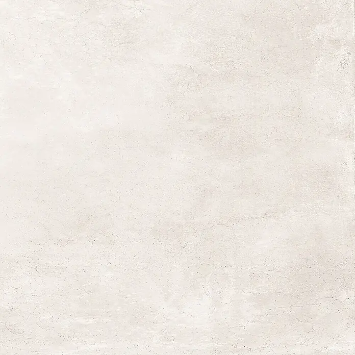 Feinsteinzeug in gewachster weißer Betonoptik 60x60 - Italienische Fliesen -  - Hellbeige strukturierte Oberfläche, die Beton oder alten Putz ähnelt, mit subtilen Rissen und Unvollkommenheiten.