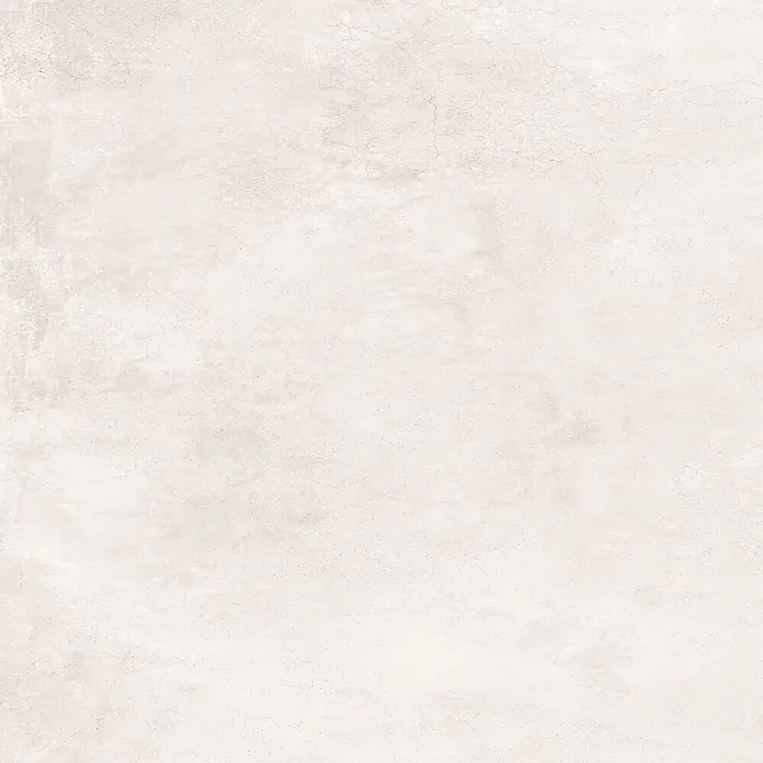 Feinsteinzeug in gewachster weißer Betonoptik 60x60 - Italienische Fliesen -  - Dezente hellbeige Betontextur mit feinen Haarrissen.