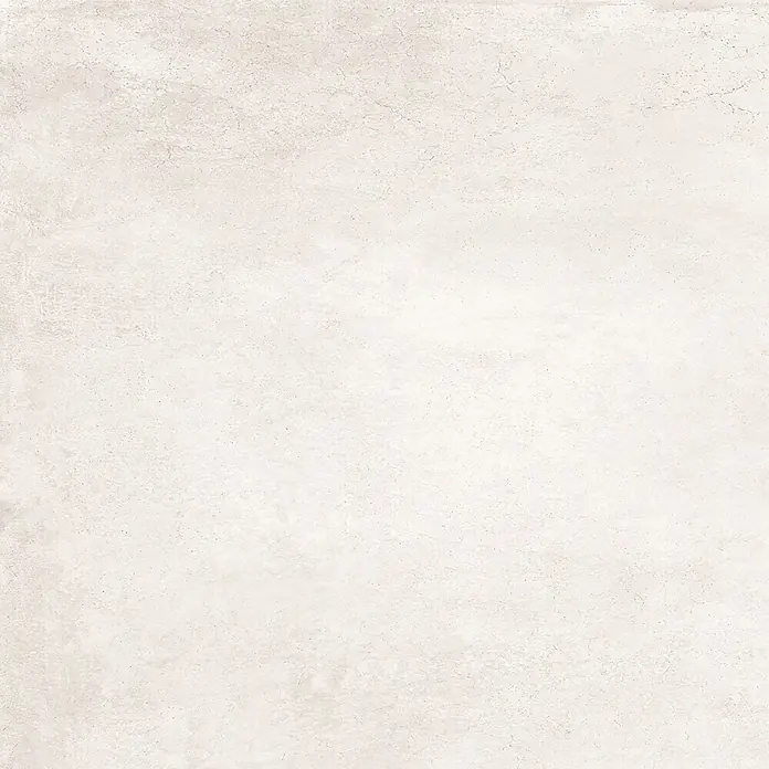 Feinsteinzeug in gewachster weißer Betonoptik 60x60 - Italienische Fliesen -  - Helle, cremefarbene Texturfliese mit dezentem Muster und feinen Sprenkeln.