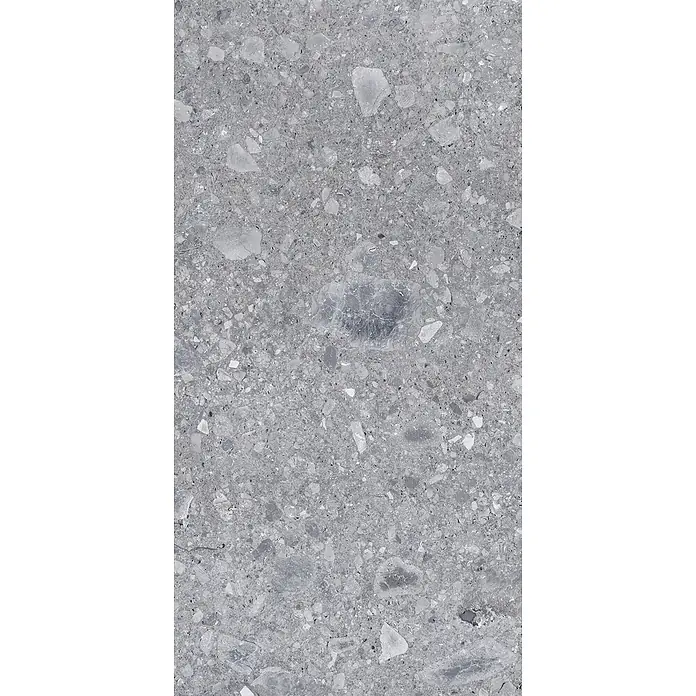 Feinsteinzeug in grauer Steinoptik 60x120, 20 mm, rutschhemmend -  - Gesprenkelte graue Verbundsteintextur.