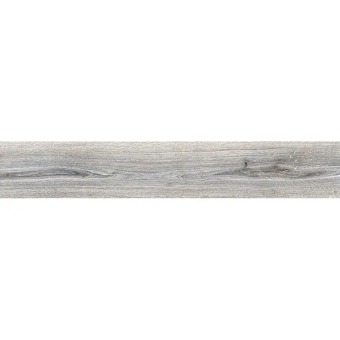 Feinsteinzeug in grauer Holzoptik 20x120, rutschhemmend - Ital. Fliesen -  - Helles graues Holzmaserungsmuster mit horizontalen Linien und subtilen Ästen, geeignet für Oberfläche oder Bodenbelag.