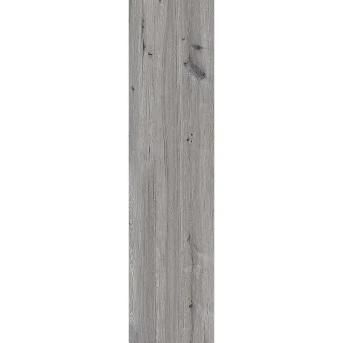 Feinsteinzeug in roher matter grauer Holzoptik 30x120 - Ital. Fliesen -  - Graue Holzmaserung mit deutlicher Struktur und dunklen Ästen.