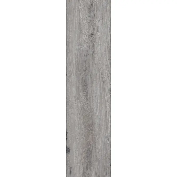 Feinsteinzeug in roher matter grauer Holzoptik 30x120 - Ital. Fliesen -  - Graue Holztextur mit ausgeprägter Maserung und Ästen.
