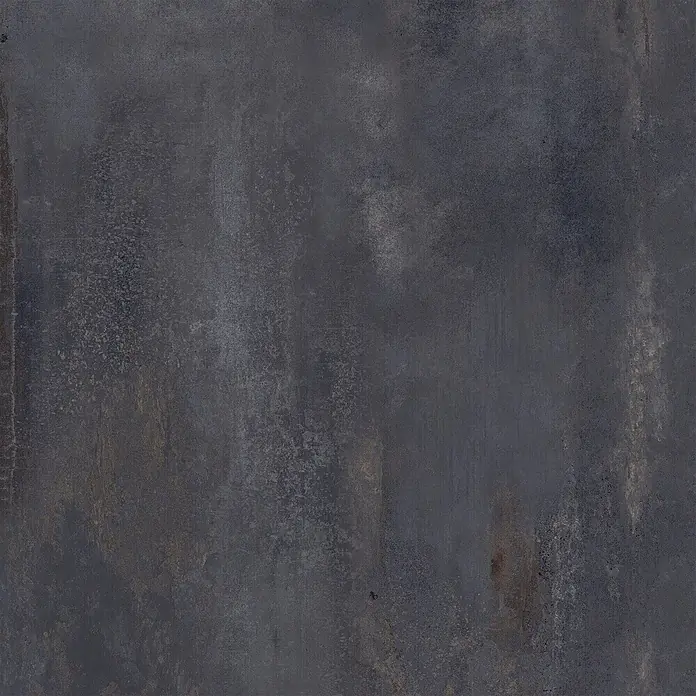 Feinsteinzeug in schwarzer Metalloptik 120x120 - Italienische Fliesen -  - Dunkelgraue, strukturierte Oberfläche mit oxidierter, industrieller Metall- oder Betonoptik.