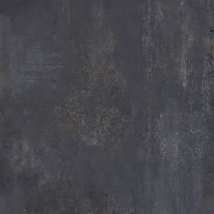 Feinsteinzeug in schwarzer Metalloptik 120x120 - Italienische Fliesen -  - Dunkelgraue, verwitterte Metalltextur, ideal für Böden oder Wände im Industriestil.