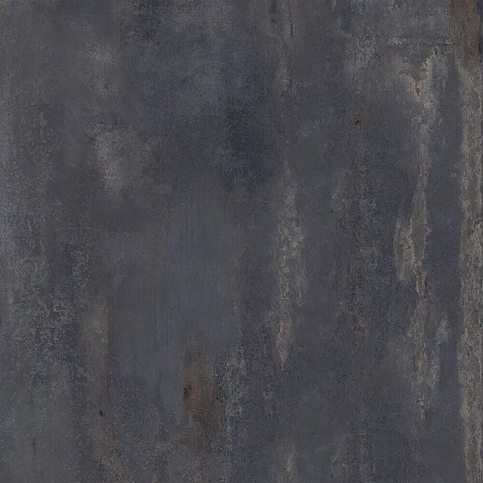 Feinsteinzeug in schwarzer Metalloptik 120x120 - Italienische Fliesen -  - Dunkelgraue Fliese im Industriestil mit Used-Look und Metallglanz.