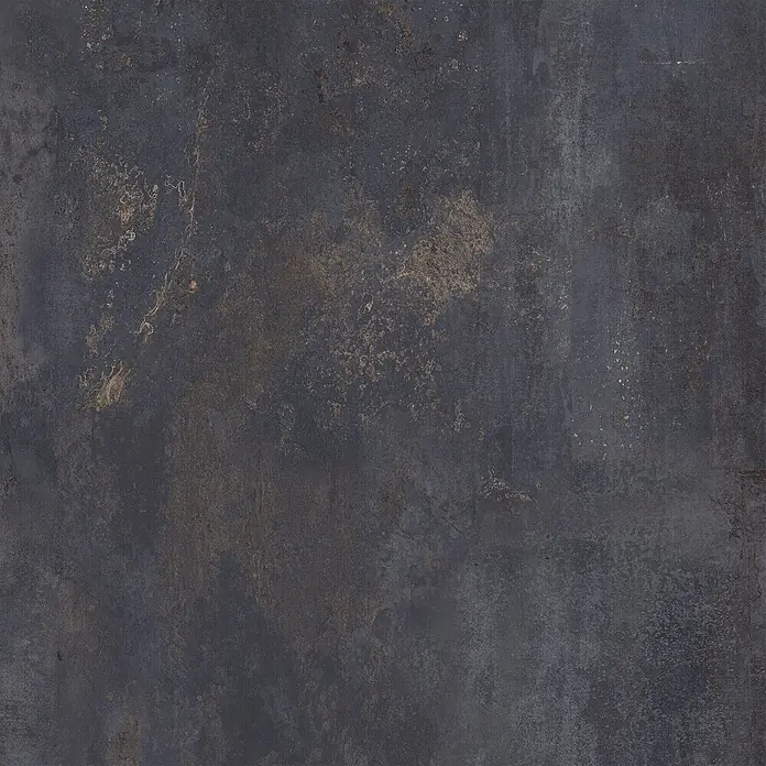 Feinsteinzeug in schwarzer Metalloptik 120x120 - Italienische Fliesen -  - Dunkle Fliese im Industriestil mit distressed Metall- oder Rosttextur.