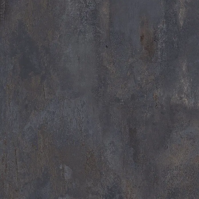 Feinsteinzeug in schwarzer Metalloptik 120x120 - Italienische Fliesen -  - Dunkelgraue, strukturierte Oberfläche mit rustikalen, metallähnlichen Oxidationsdetails.