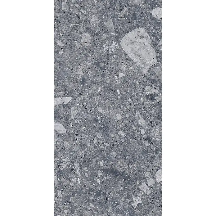 Feinsteinzeug in matter anthrazitfarbener Steinoptik 30x60 - Ital. Fliesen -  - Dunkelgraue Terrazzo-Optik Fliese mit hellem und dunklem Aggregat, für Böden oder Oberflächen.