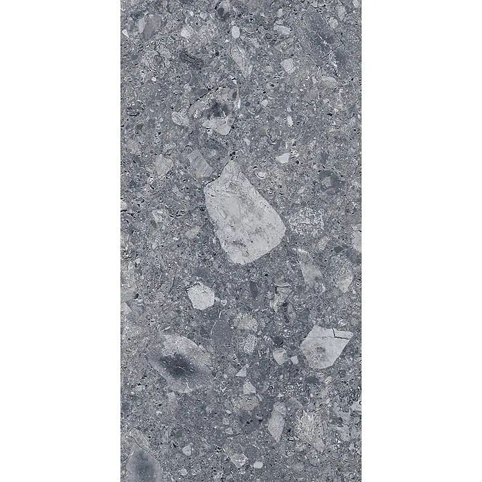 Feinsteinzeug in matter anthrazitfarbener Steinoptik 30x60 - Ital. Fliesen -  - Dunkelgraue gesprenkelte Terrazzo-Fliese.