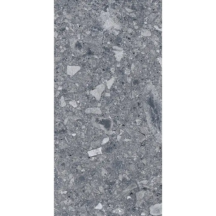 Feinsteinzeug in matter anthrazitfarbener Steinoptik 30x60 - Ital. Fliesen -  - Graue Fliese im Terrazzo-Stil mit hellen und dunklen Einschlüssen.