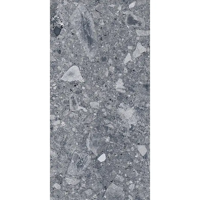 Feinsteinzeug in matter anthrazitfarbener Steinoptik 30x60 - Ital. Fliesen -  - Dunkelgraue Terrazzo-Fliese mit hellen und dunklen Einschlüssen.