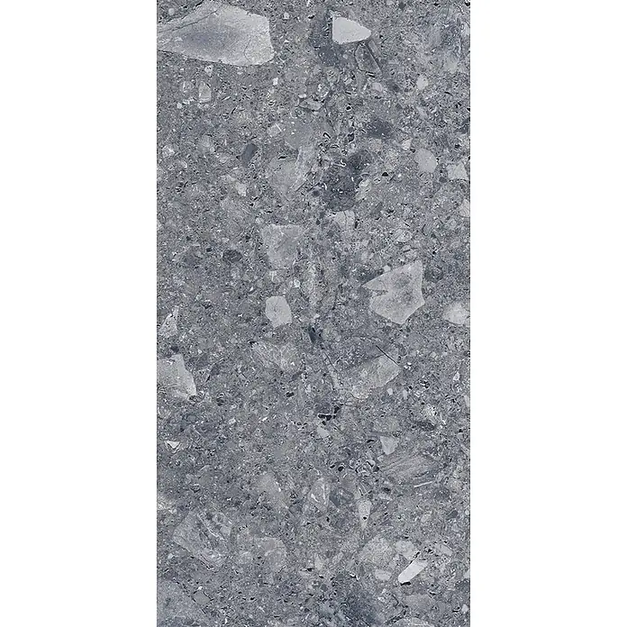 Feinsteinzeug in matter anthrazitfarbener Steinoptik 30x60 - Ital. Fliesen -  - Dunkelgraue Terrazzofliese mit unterschiedlicher heller und dunkler Aggregatstruktur.