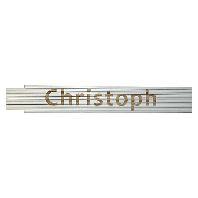 Zollstock - Aufdruck: Christoph, 2 m - Ein Namensschild aus Holz mit dem Namen "Christoph" in einer stilvollen Schriftart. Perfekt für Kinderzimmer oder als persönliches Geschenk.