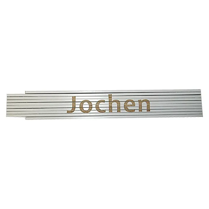 Zollstock - Aufdruck: Jochen, 2 m - Beschriftete Aluminiumleiste "Jochen" mit feinen Rillen, ideal für individuelle Beschilderungen und dekorative Zwecke.