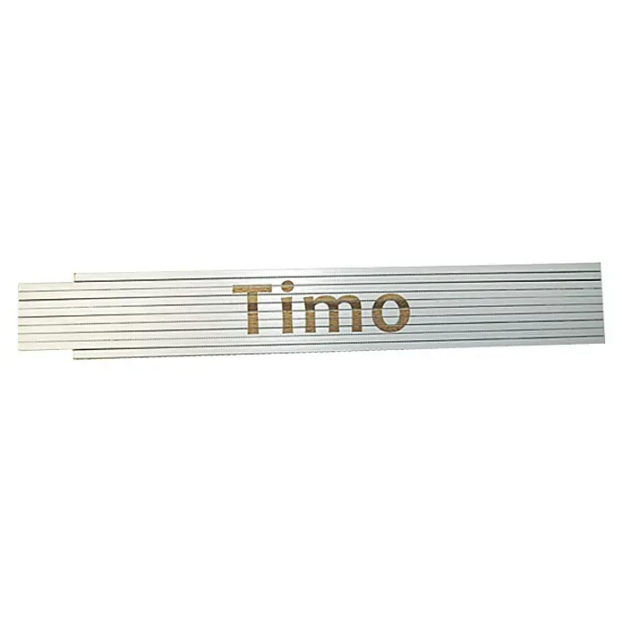 Zollstock - Aufdruck: Timo, 2 m - Das Bild zeigt einen Zollstock mit dem Namen "Timo" darauf. Ideal für alle, die einen persönlichen Zollstock suchen.
