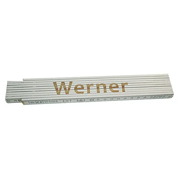 Zollstock - Aufdruck: Werner, 2 m - Das Bild zeigt einen Zollstock mit dem Namen "Werner", ein nützliches Werkzeug für Messungen in verschiedenen Handwerksbereichen.