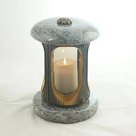 Runde Grablaterne Ø 15 cm, H 22 cm, Granit Orion, Gold-Messing