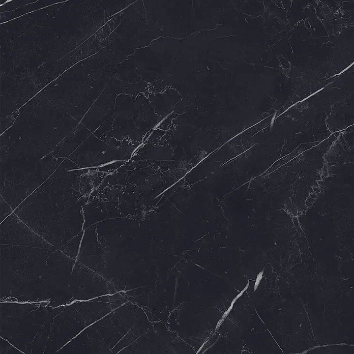 Feinsteinzeug in glänzender schwarzer Marquina-Marmoroptik 60x60 -  - Schwarzer Marmor mit feiner weißer Äderung, ideal für luxuriöse Oberflächen oder Fliesen.